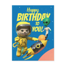 Cartão-postal Feliz Astronauta de Aniversário e Di
