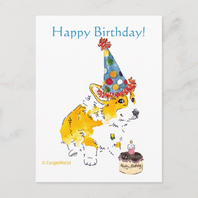 Cartão Postal Cartão-postal Feliz de Aniversário Corgi (Frente)