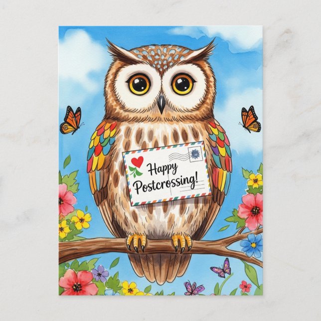 Cartão Postal Cartão-postal Feliz de posto Owl Mail Bird (Frente)
