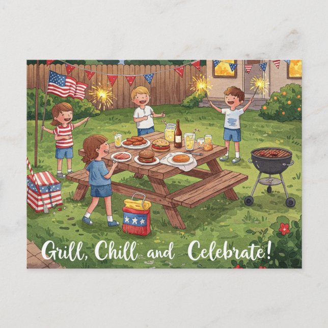 Cartão Postal Cartão-postal Feliz para Estrelas e Strips de 4 de (Frente)