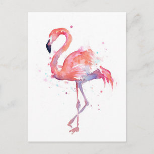 Cartão Postal Cartão-postal Flamingo de Aquarela Rosa