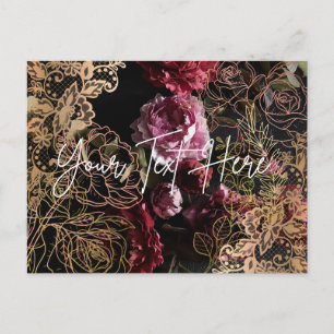 Cartão Postal Cartão-postal floral preto Rosas de couro Dourado