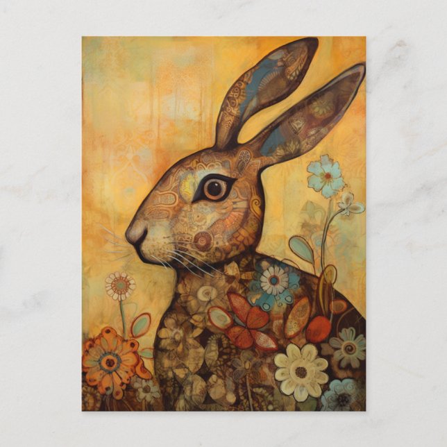 Cartão Postal Cartão-postal Florals e Rabbit (Frente)