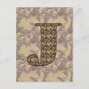 Cartão Postal Cartão-postal flórico J Elegante Monograma Inicial