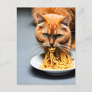 Cartão Postal Cartão-postal Ginger Cat Eating Spagetti