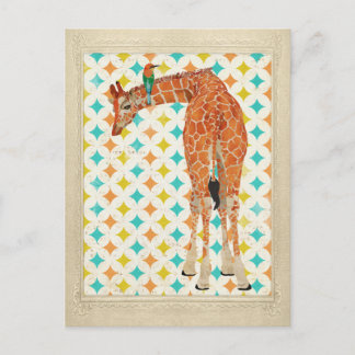 Cartão Postal Cartão-postal Girafa e Pequeno Pássaro