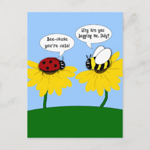 Cartão Postal Cartão-postal Grumpy Bee Smitten Ladybug