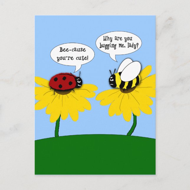 Cartão Postal Cartão-postal Grumpy Bee Smitten Ladybug (Frente)