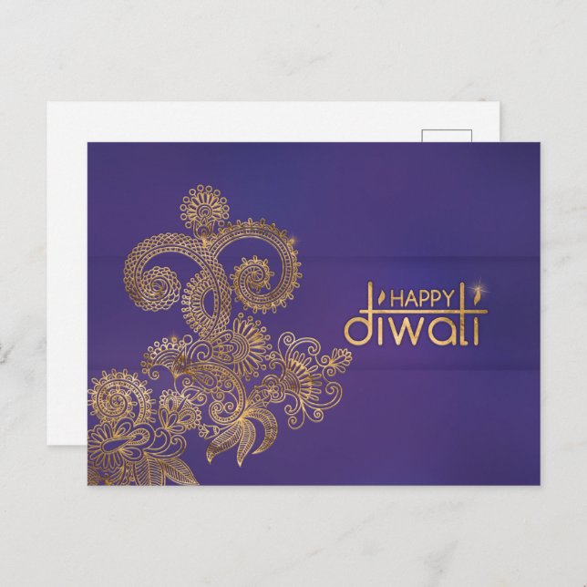 Cartão Postal Cartão-postal Happy Diwali para ouro (Frente/Verso)