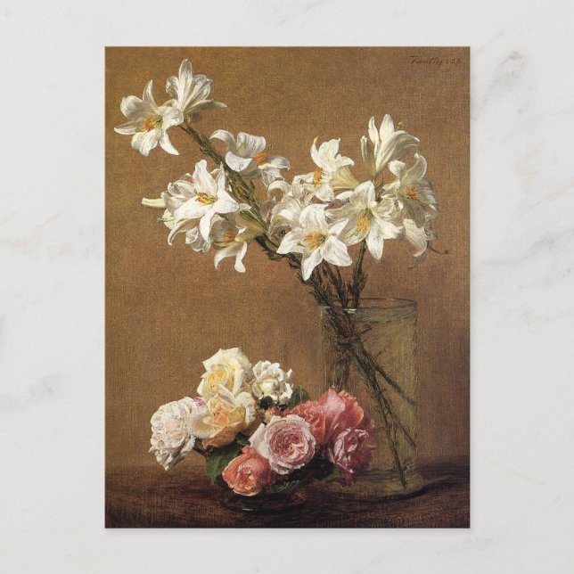 Cartão Postal Cartão-postal Henri Fantin-Latour e Rosas Lily (Frente)