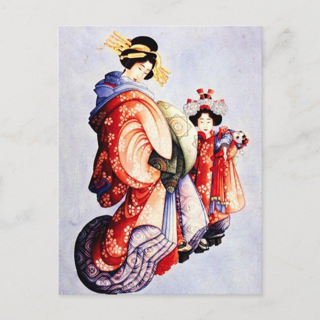 Cartão Postal Cartão-postal Hokusai Oiran e Kamuro (Frente)