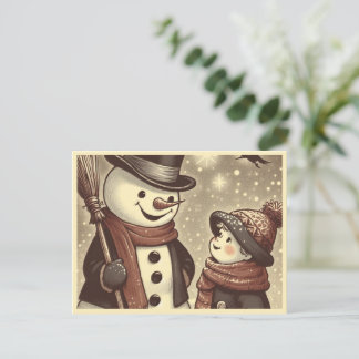 Cartão Postal Cartão-postal Joyful Snowman e Child