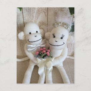 Cartão Postal Cartão-postal K&K Sock Monkey Wedding (Pink)