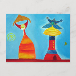Cartão Postal Cartão-postal King Queen Abstrato Art