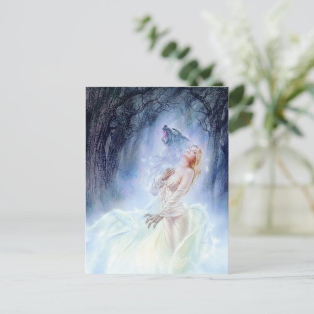 Cartão Postal Cartão-postal Lady Wolf Fantasy Art (Em pé/Frente)