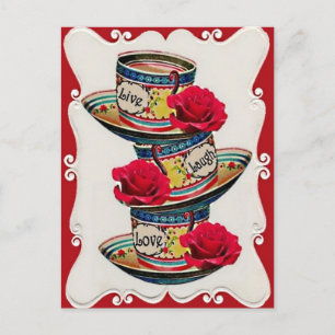 Cartão Postal Cartão-postal Live Laugh Love Stacking Teacups