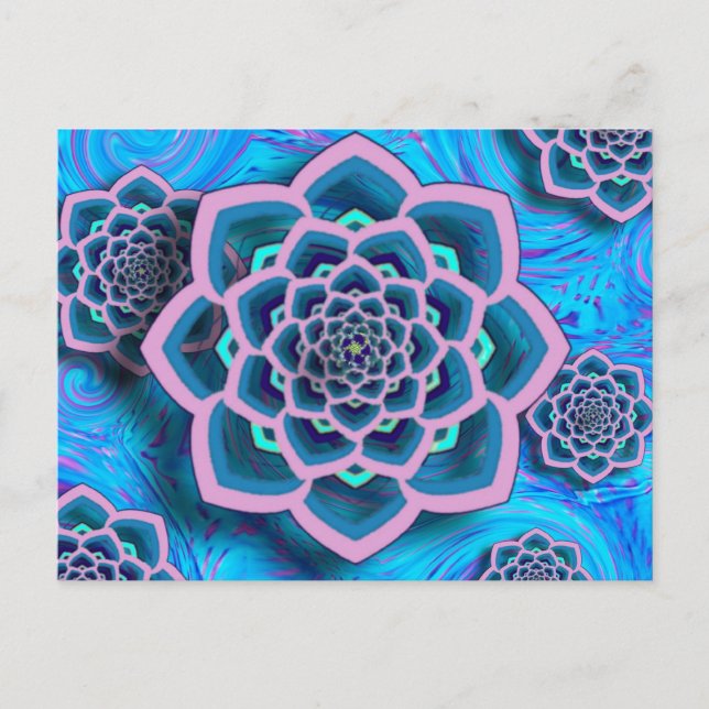 Cartão Postal Cartão-postal Lotus Mandala em rosa e aqua (Frente)