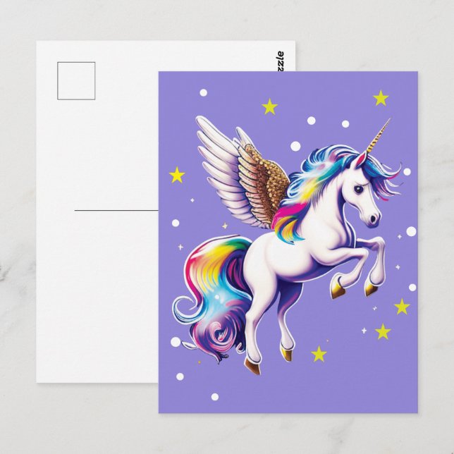 Cartão Postal Cartão-postal mágico Rainbow Unicorn (Frente/Verso)