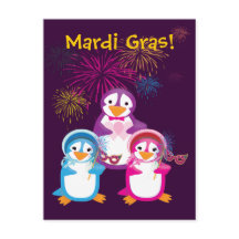 Cartão-postal Mardi Gras Penguins