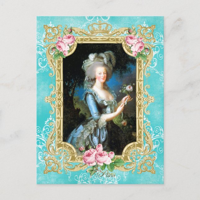 Cartão Postal Cartão-postal Marie Antoinette Retrait Blue Damask (Frente)