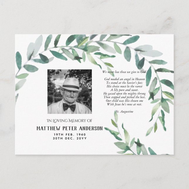 Cartão Postal Cartão-postal Memorial com Verse Green Leaves (Frente)