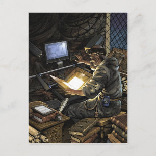 Cartão Postal Cartão-postal Monk com Scanner de Livro