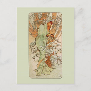 Cartão Postal Cartão-postal Mucha Art Nouveau Winter Girl