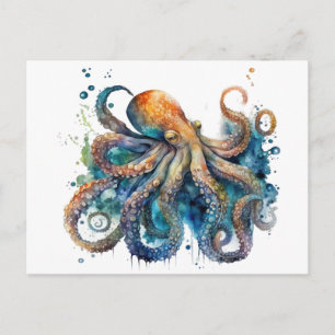 Cartão Postal Cartão-postal Octopus, com uma bela aquarela