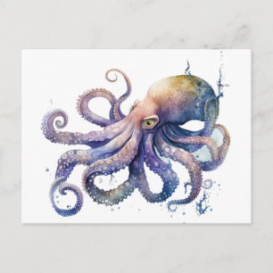 Cartão Postal Cartão-postal Octopus, com uma bela aquarela