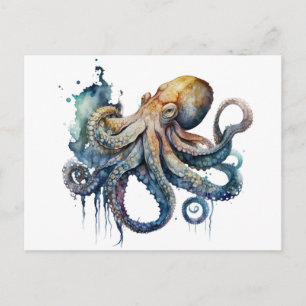 Cartão Postal Cartão-postal Octopus, com uma bela aquarela