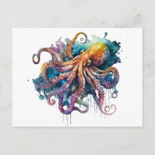 Cartão Postal Cartão-postal Octopus, com uma bela aquarela