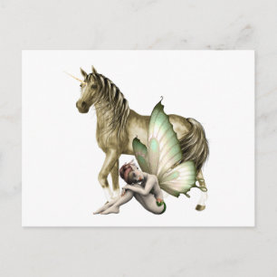 Cartão Postal Cartão-postal ouro Unicorn e de fada tímida