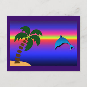 Cartão Postal Cartão-postal Palm Tree Sunset e Dolphin
