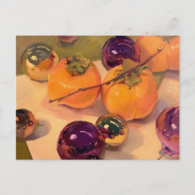 Cartão Postal Cartão-postal "Persimmons and Purple Ornaments" (Frente)