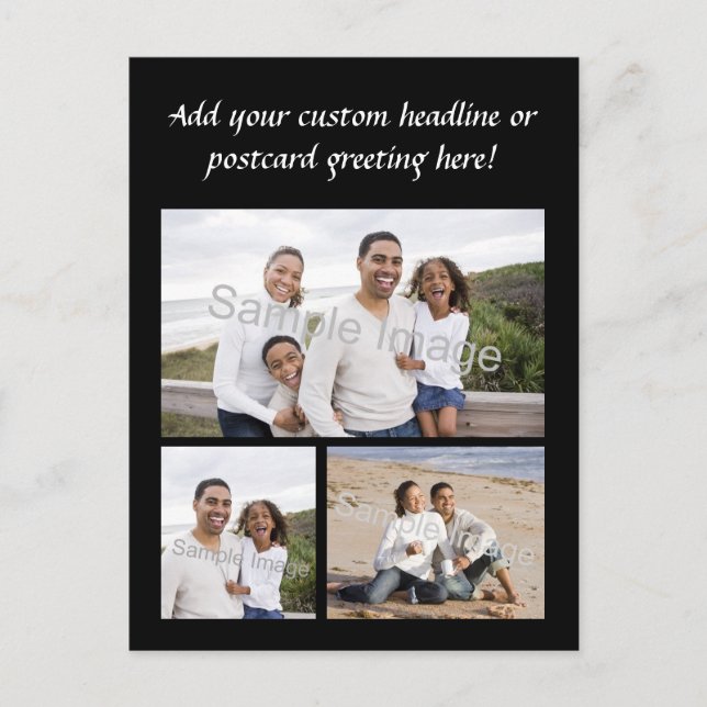 Cartão Postal Cartão-postal personalizado de colagem de 3 fotos (Frente)