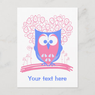 Cartão Postal Cartão-postal Personalizado de Coruja Branca Rosa