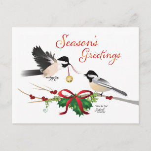 Cartão Postal Cartão-postal plano de natal Chickadees