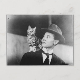 Cartão Postal Cartão-postal preto e branco de homem e gato