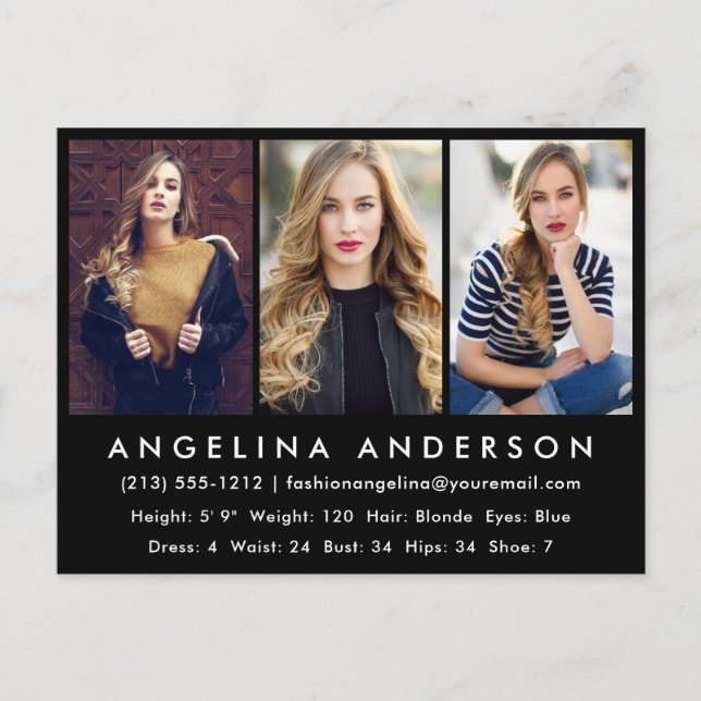 Cartão Postal Cartão-postal preto fotográfico de ator modelo (Frente)