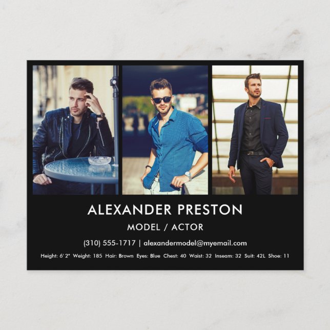 Cartão Postal Cartão-postal preto fotográfico modelo Ator Comp/Z (Frente)