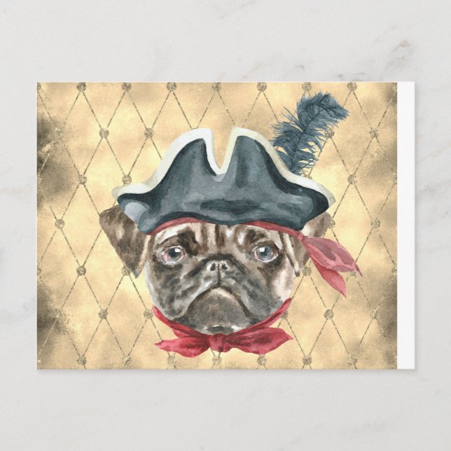 Cartão Postal Cartão-postal Pug Pirate (Frente)