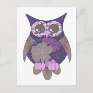 Cartão Postal Cartão-postal Purple Hibiscus Owl