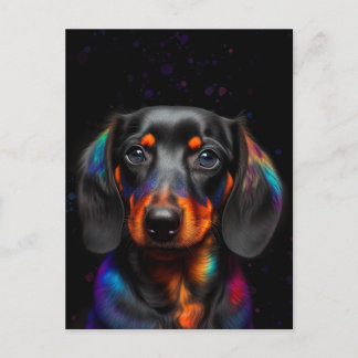 Cartão Postal Cartão-postal Rainbow Paint Splatter Dachshund