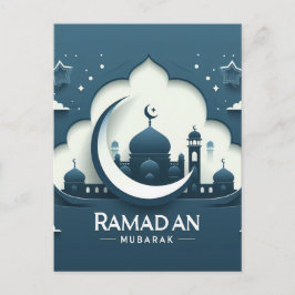 Cartão Postal Cartão-postal Ramadan Mubarak Moderno Azul E Branc