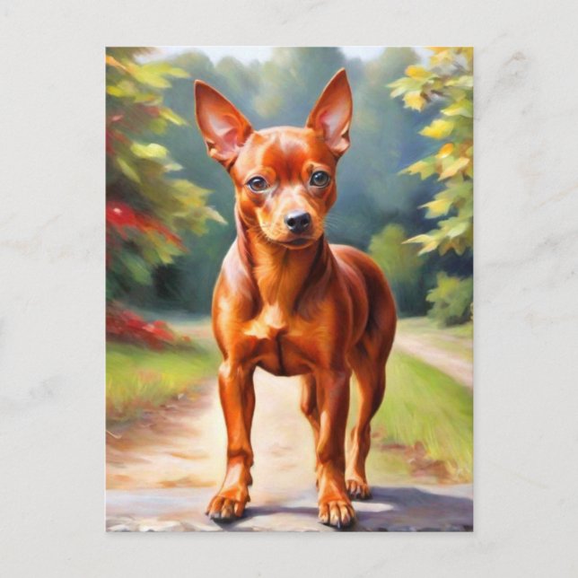Cartão Postal Cartão-postal Red Miniature Pinscher Dog Art (Frente)