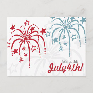 Cartão Postal Cartão-postal Red White e Blue Fireworks 4 de julh
