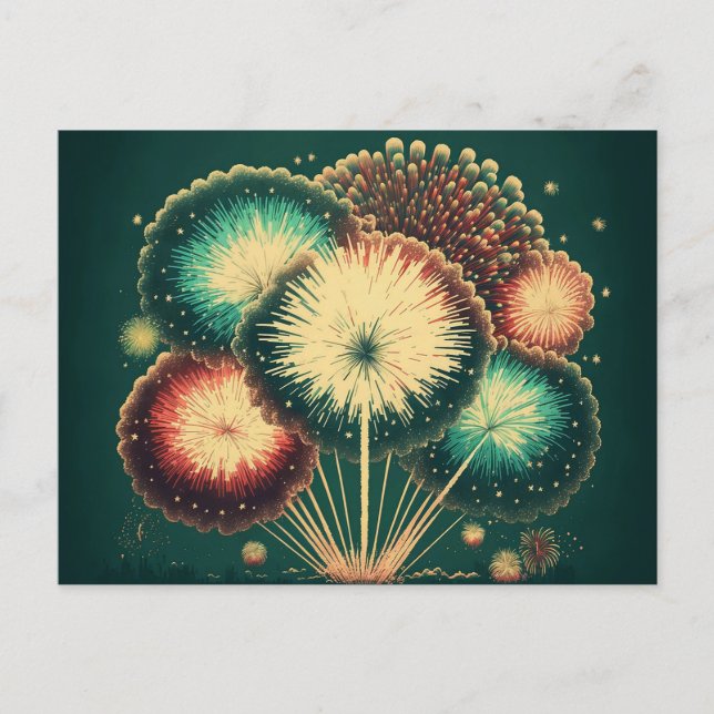 Cartão Postal Cartão-postal Retro Fireworks Sobre Cidade (Frente)