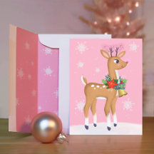 Cartão-postal Retro Rudolph Reindef de Natal Rosa