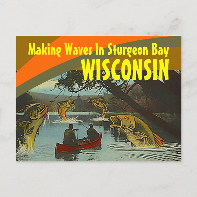 Cartão Postal Cartão-postal Retro Sturgeon Bay em Wisconsin Exag (Frente)