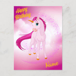 Cartão Postal Cartão-postal rosa Unicorn - Presente de aniversár